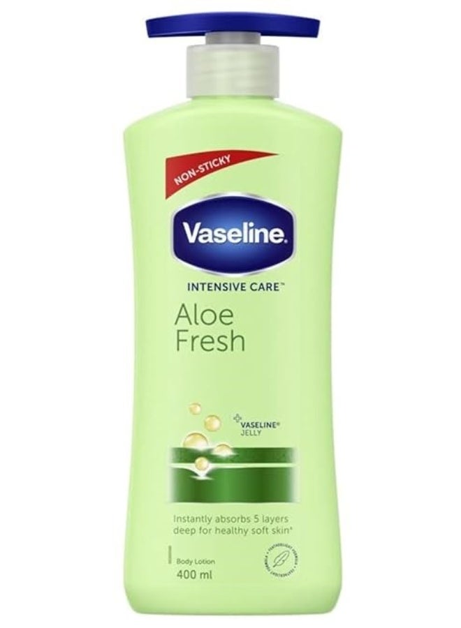 Vaseline Intensive Care Aloe Fresh Hydrating Body Lotion 400 ml, Daily Moisturizer for Dry Skin, Gives Non-Greasy, Glowing Skin - & Vaseline Healthy Bright Sun Protection Body Lotion SPF 30 400 ml - Image 3